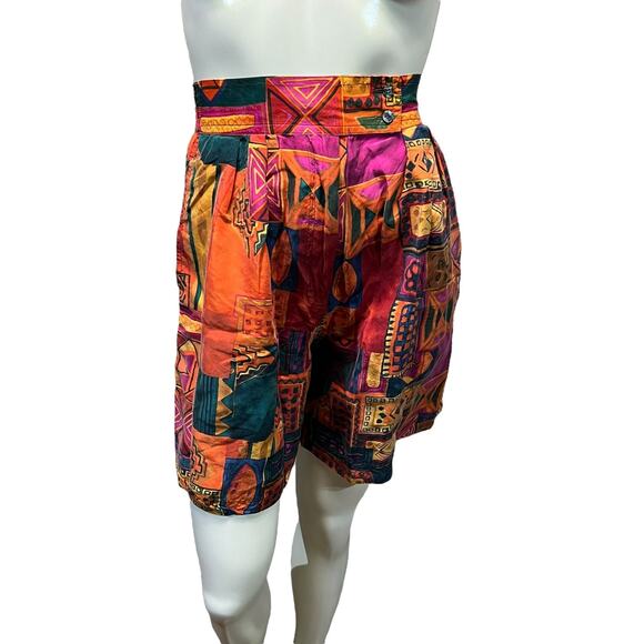 Studio New York 100% Silk High-Waisted Shorts Vintage Abstract Geometric Size S - Picture 2 of 9